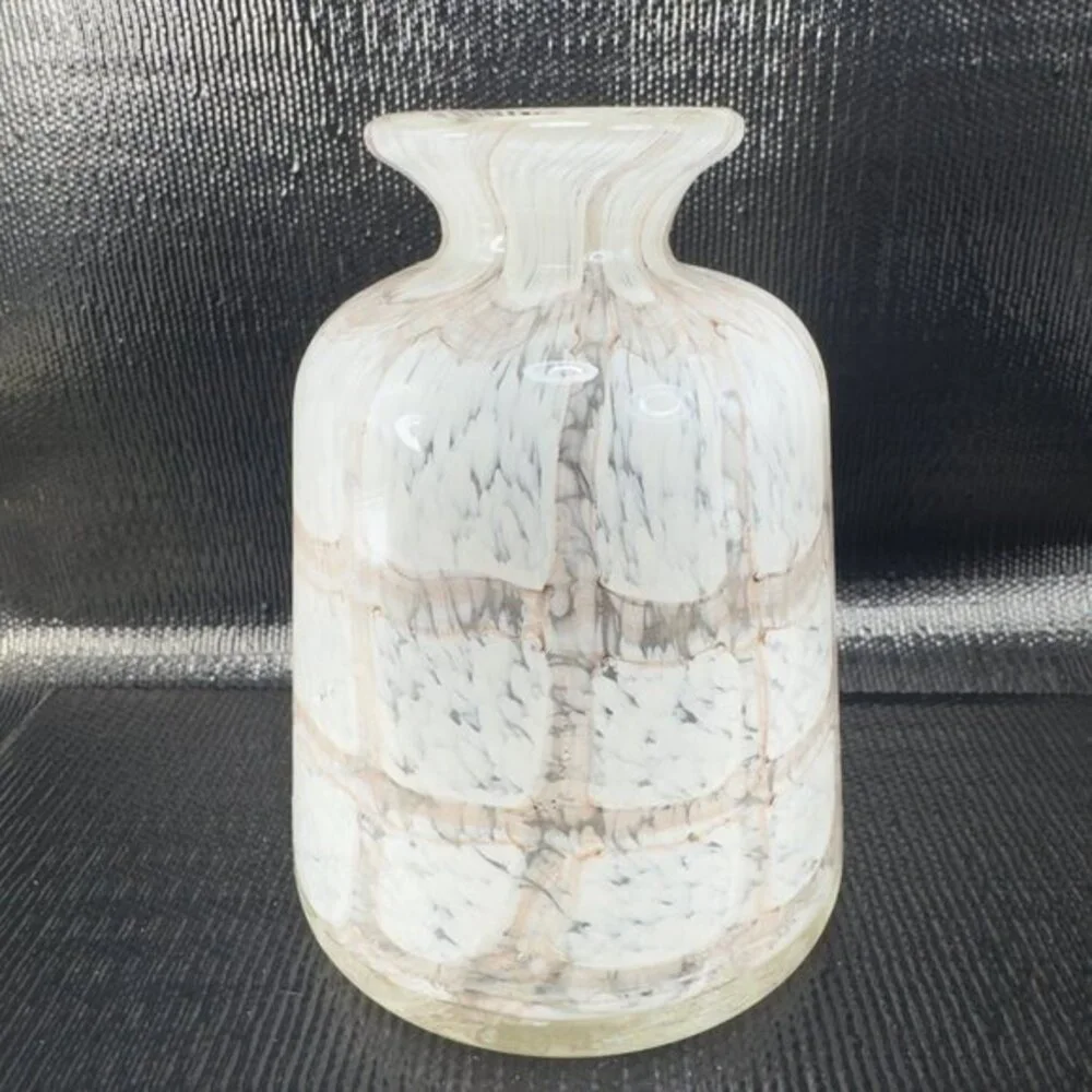 Vintage Hand Blown Art Glass Vase Opaque White Brown Spots Glass Vase Decorative